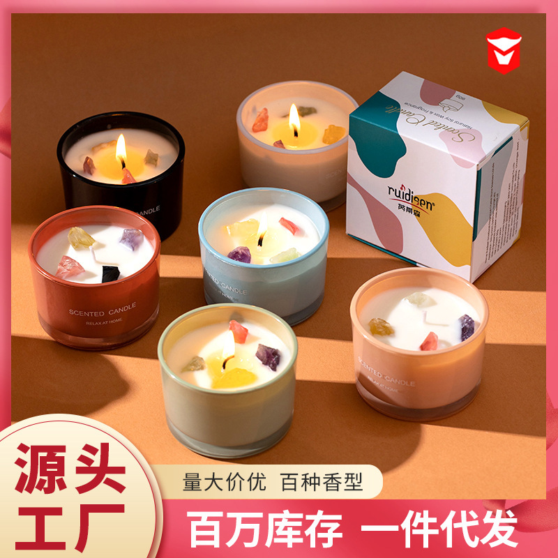 国境を越えた卸売ホテルホームエッセンシャルオイルソイワックスアロマキャンドルディフューザーストーンクリームスタイルルームカップアロマセラピー|undefined
