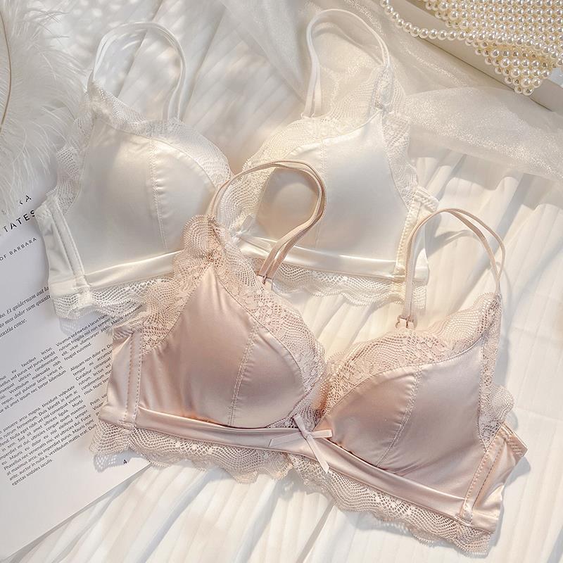 Small Chest Push-up Showy Underwear Women's No Steel Rings Summer Thin Comfortable Anti-sagging Sexy Lace Bra suit