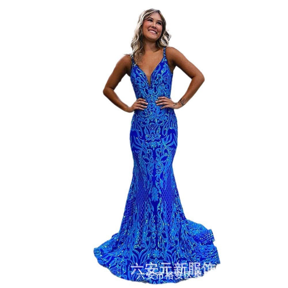 Europa y los Estados Unidos comercio exterior Amazon AliExpress Wish estación independiente nueva cola de pescado de lentejas de tamaño grande adelgazamiento vestido de noche largo