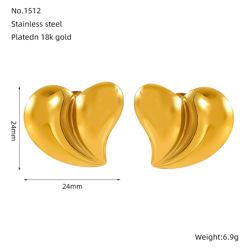 Pendientes de amor de acero inoxidable dorado de 18k de estilo INS europeo y americano Pendientes geométrico de pantalla simple francés femenino