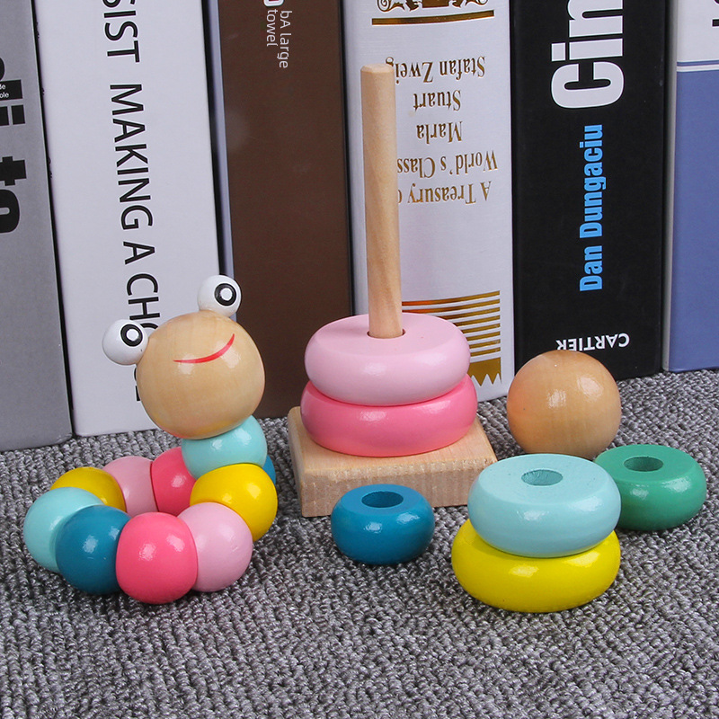 Hanotta Baby Educational Early Childhood Toy Children's Early Childhood Education Wooden Macaron Rainbow Pagoda Stacking Ring