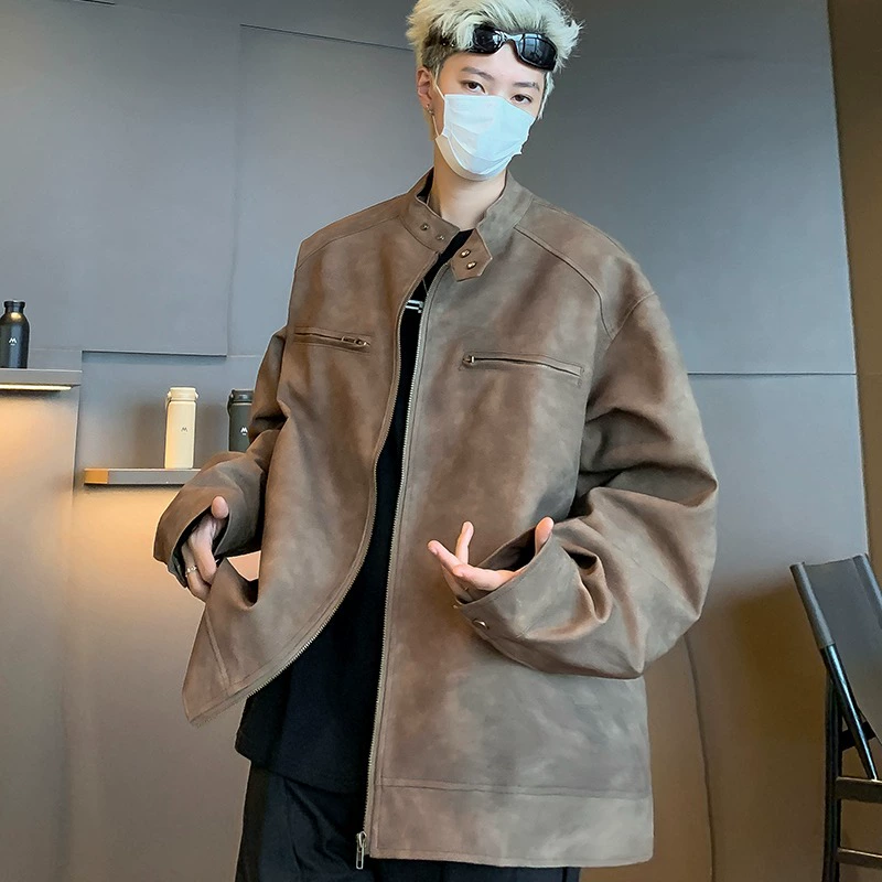 Модная кожаная куртка в американском стиле для мужчин, весенне-осенняя новая винтажная универсальная свободная байкерская куртка на молнии из искусственной кожи, модная