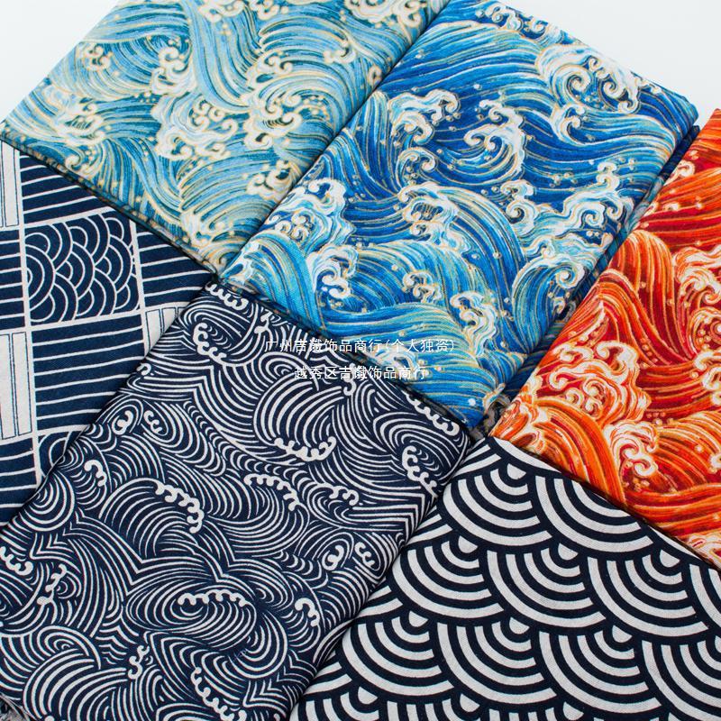 棉麻烫金加厚和风日式民族布料粗亚麻布面料沙发抱枕靠垫桌布辅料