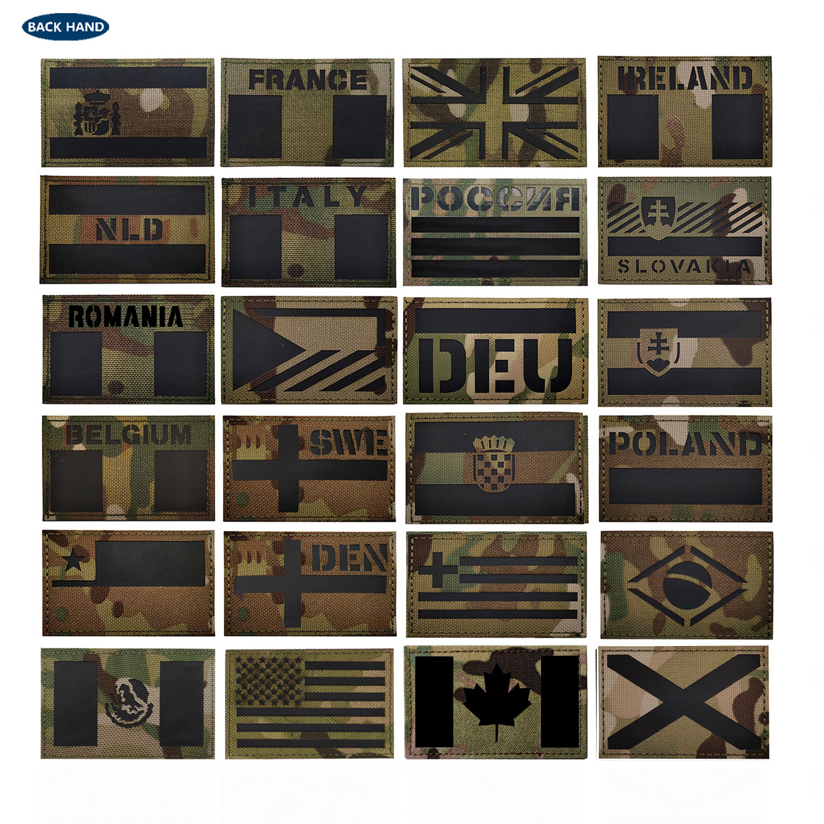 Parches de bandera IR europeo tela reflectante Velcro sello bandera camuflaje brazalete en stock