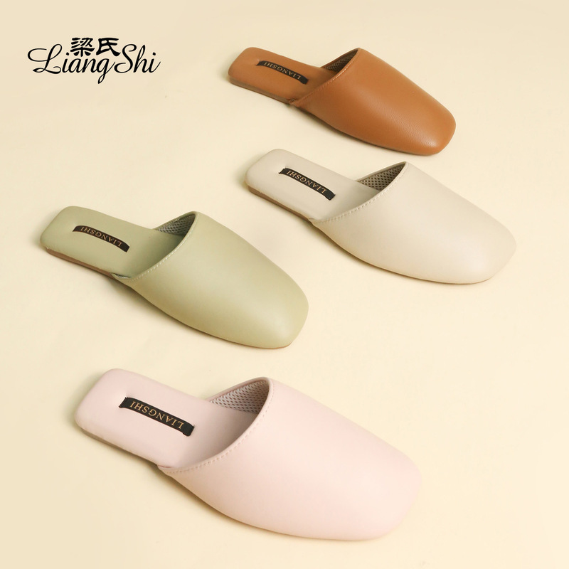 Liang's 2025 Four Seasons Genuine Leather Slippers Lambskin Tendon Sole Home Light Luxury Indoor Women's Non-Slip Waterproof Slippers Men's