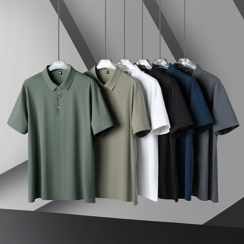 Summer New Polo Shirt for Men and Women, Short-Sleeved Ice Silk Elastic Breathable Pure Color Lapel T-Shirt, Sports and Leisure Fitness Wear