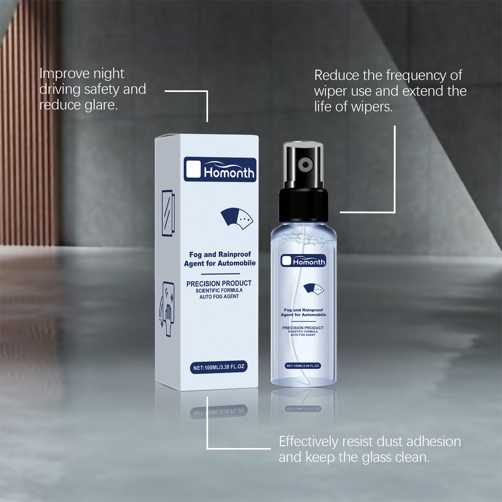 Homonth Car Glass Anti-Fog and Rain-Proof Agent, Car Window Anti-Rain and Waterproof Cleaning Spray for Car Glass