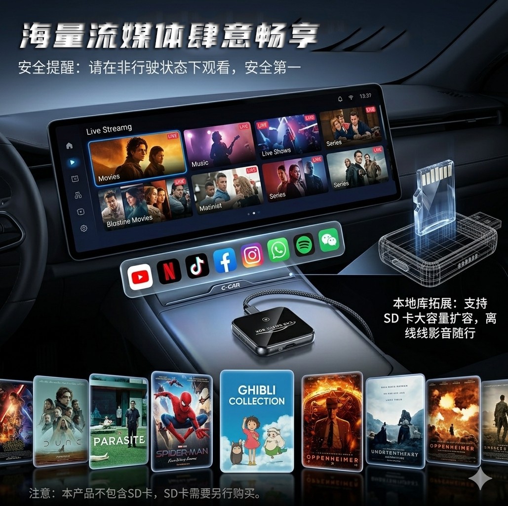 3-in-1 Smart Portable Screen Box, Car-Machine Connection Box, Car Screen Projection Module Box, Adapter, Wireless Carplay