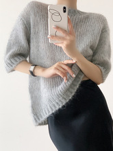 2025潮ins女神范气质休闲女法式宽松中袖马海毛毛衣针织衫女早秋