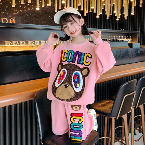 Girls' Spring and Autumn Sports Suit Primary School Students Fashionable Two-piece Suit New Medium and Large Children's Street Suit Children's Clothing