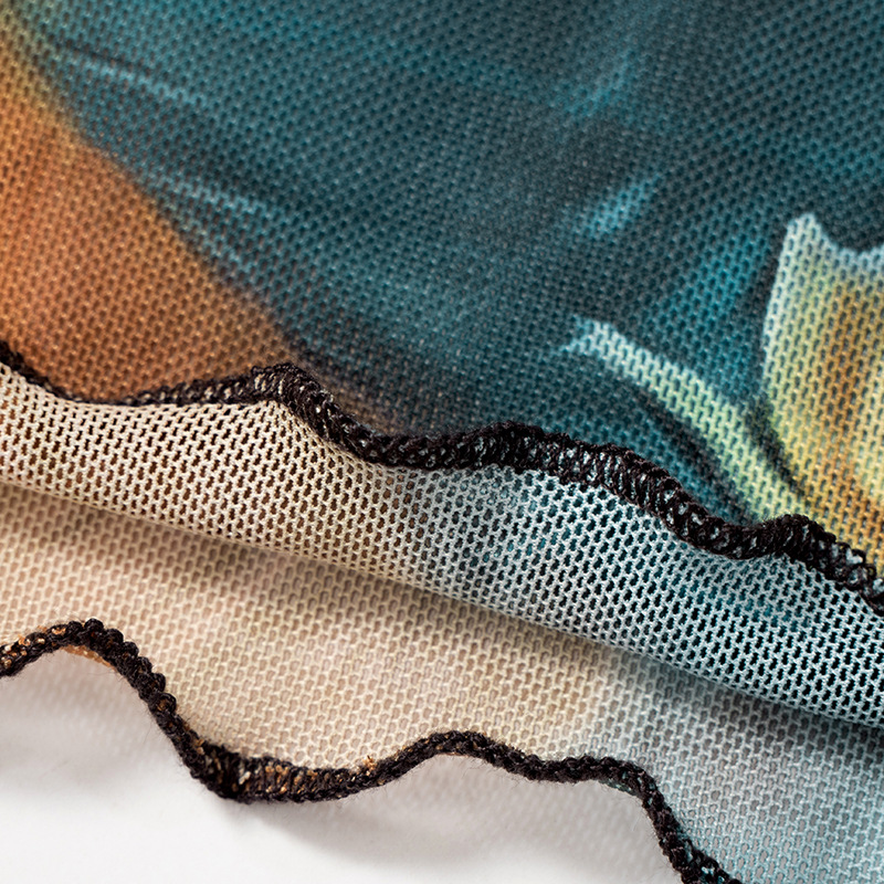 Girl Print Design Transparent Long Sleeves Cropped Top Long Skirt Women Suit