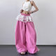 2025 Summer Women's Clothing Stitching Lace Skirt Casual Pants Women's Niche Design Contrast Color Wide Leg Pants Trousers