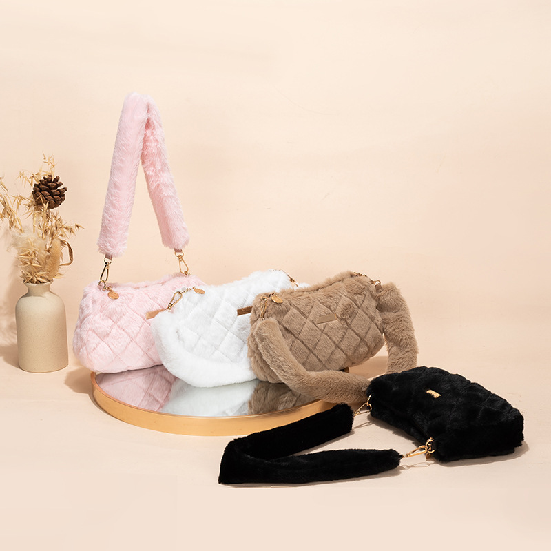 小众毛绒包2024新款日韩设计百搭质感单肩包外贸女bags时尚毛毛包