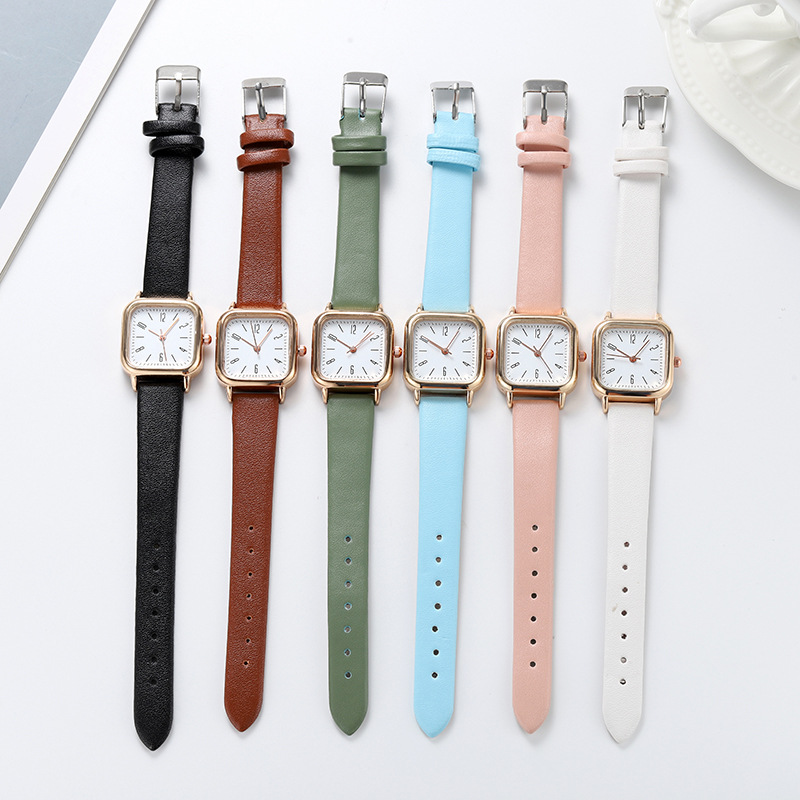 Fashion, Sweet Style Fashion Sweet Color Block Buckle Pu Belt Strap Quartz Watch