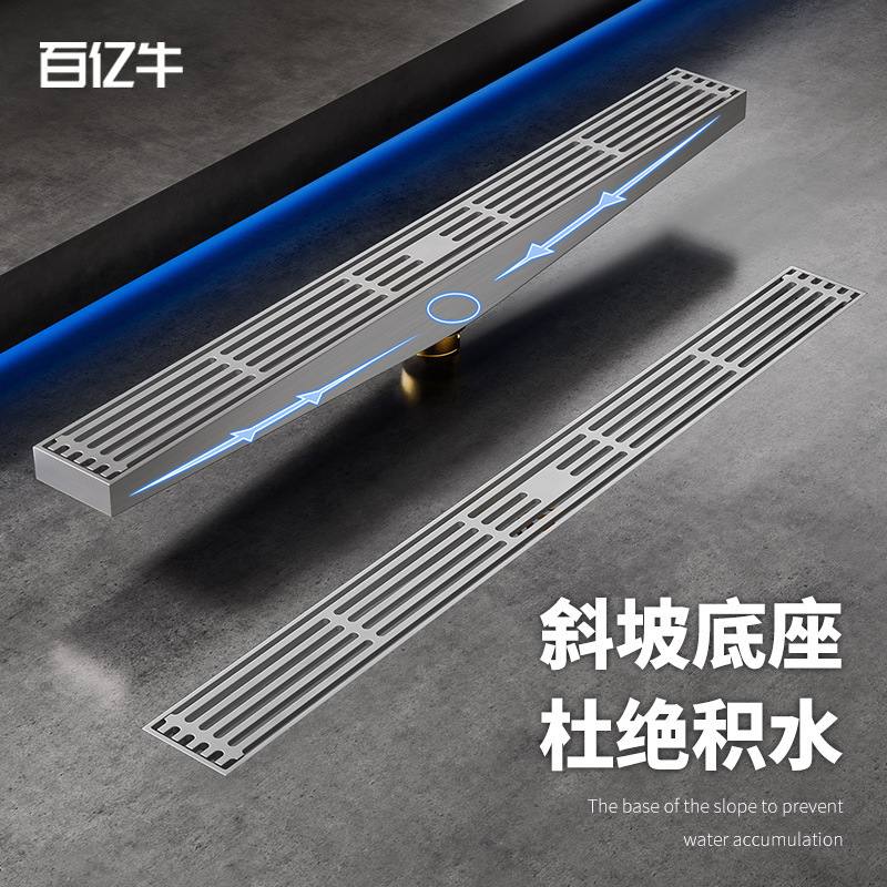 [with Drainage Slope] Long Strip Floor Drain Deodorant 304 Stainless Steel Shower Room Rectangular Bamboo Floor Drain Bathroom