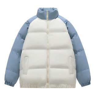 Stitching Contrast Color Cotton-padded Jacket Men's Vertical Collar Thickened Winter Men's Korean Style Youth Casual Bread Jacket Cotton-padded Jacket Trendy Coat
