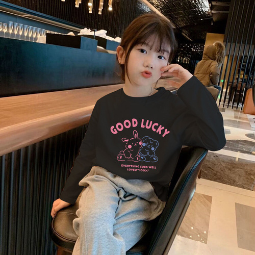 H2330 100% Cotton Children's Long Sleeve Base Shirt Spring and Autumn Stylish Casual T-Shirt for Girls Baby White Top Trendy T