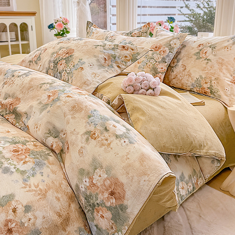 New 60-Count Cotton Four-Piece Set for Single and Double Student Dormitories 100% Cotton Three-Piece Fitted Sheet Bedding Set