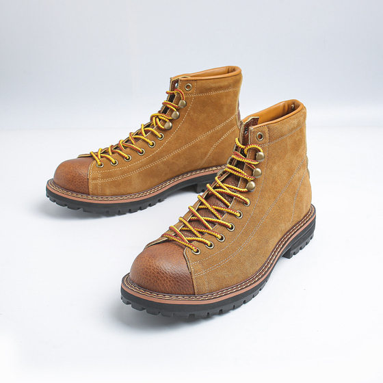Rhubarb Boots Men's Autumn and Winter Genuine Leather Martin Boots Men's Short Face Boxing Boots Retro Biker Cowhide Stitching Middle Boots