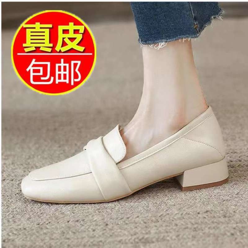 Loafers for Women 2025 New Spring and Autumn Women's Shoes High Heels Thick Heel Flats Medium Heel Shoes Women's Small Leather Shoes