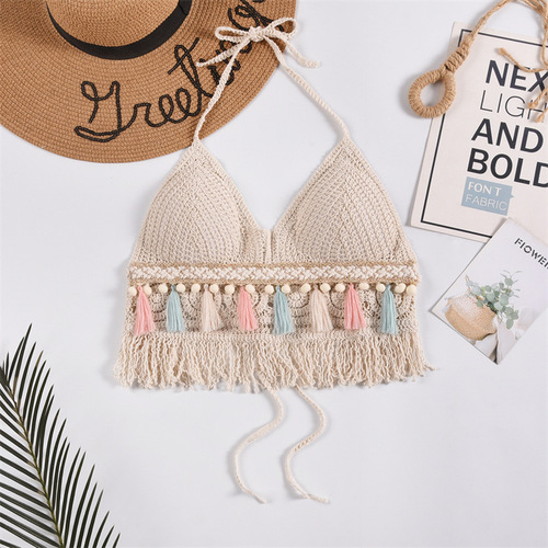 Sexy little camisole lace up hollow bohemian ethnic style embroidered short inner wear women's top bra
