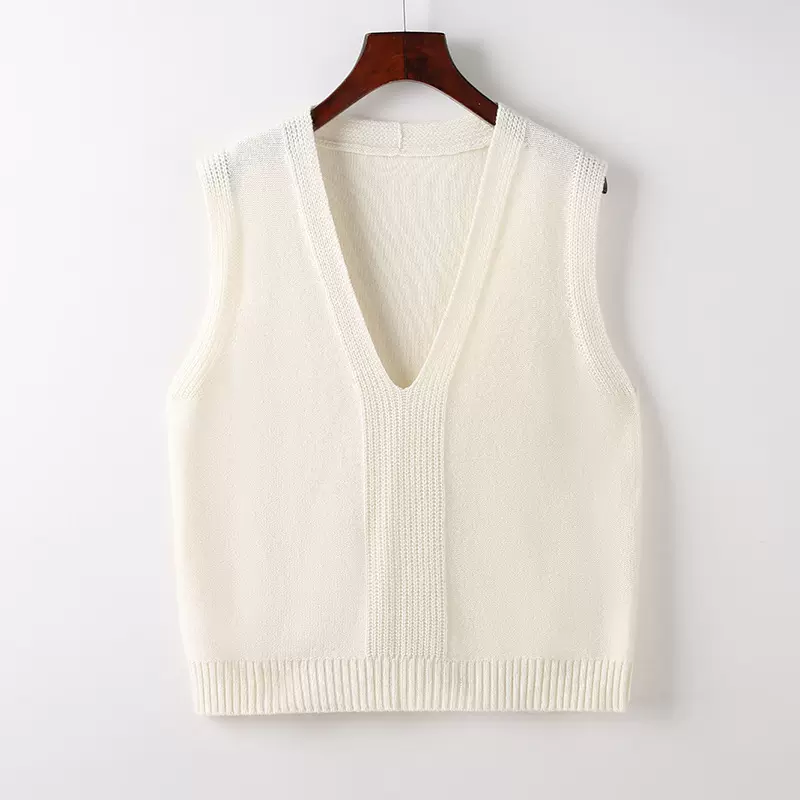鄂尔多斯市产纯羊绒女针织背心V领马甲宽松套头外穿坎肩批发时尚