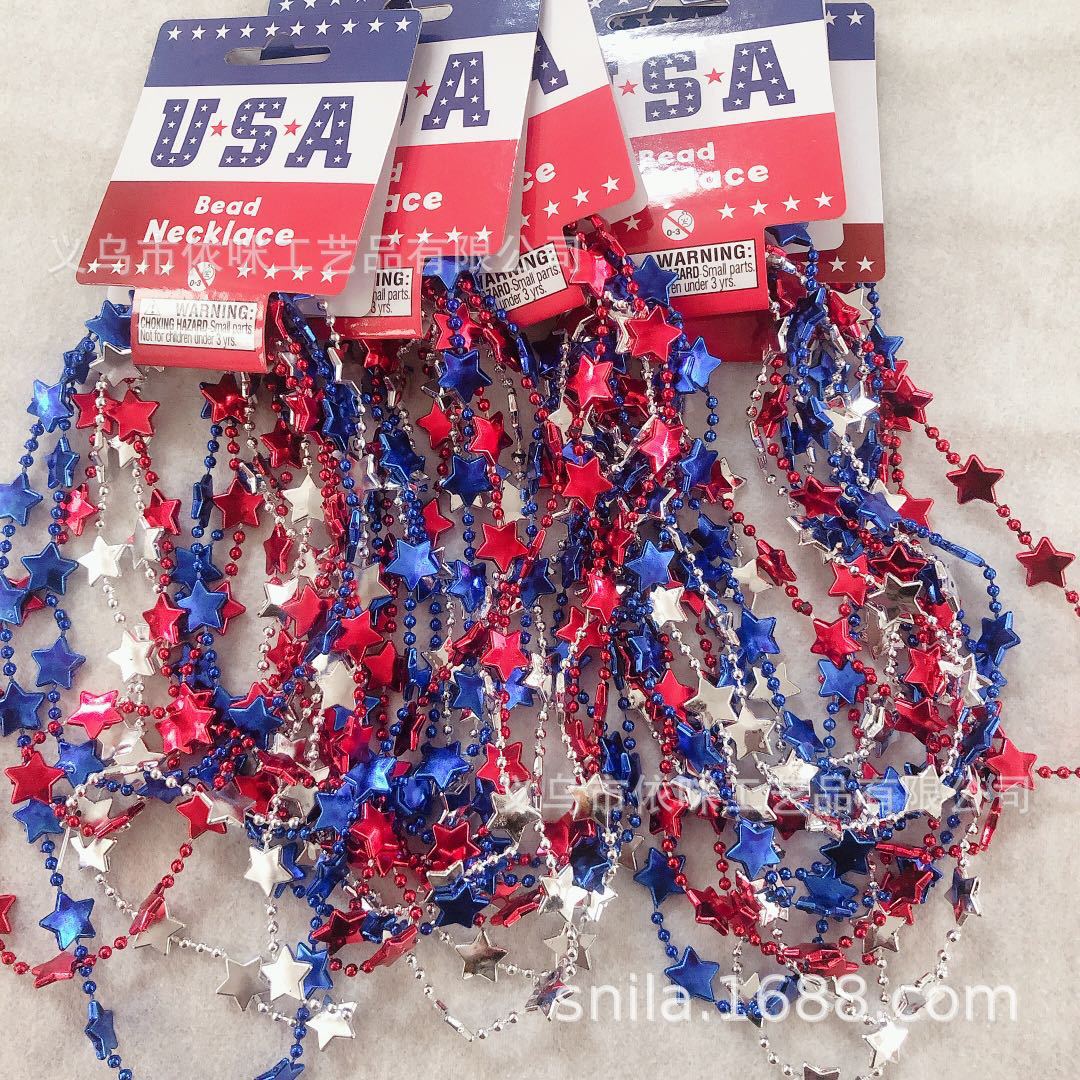 Collar del Día de la Independencia Collar del Día Nacional de los Estados Unidos Decoración del festival Cadena de cuentas Fiesta Fiesta Colgante de plástico Collar transfronterizo
