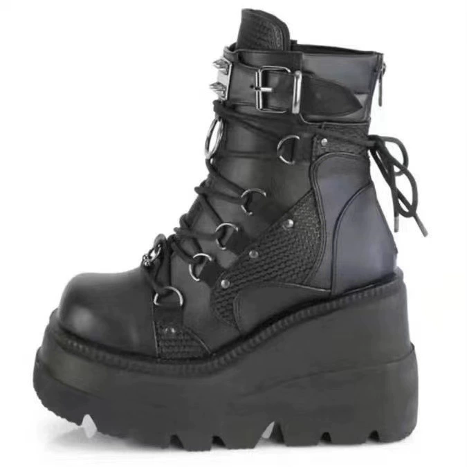 Platform boots Amazon 2022 collection, mid‑calf punk style, chunky sole, plus sizes 35–43