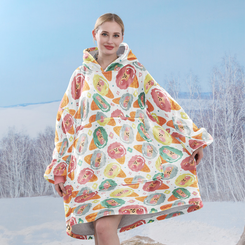 Pijamas transfronterizos engrosados de doble capa perezoso puede usar manta perezosa de franela perezoso con capucha pijamas de doble capa perezoso desgaste exterior