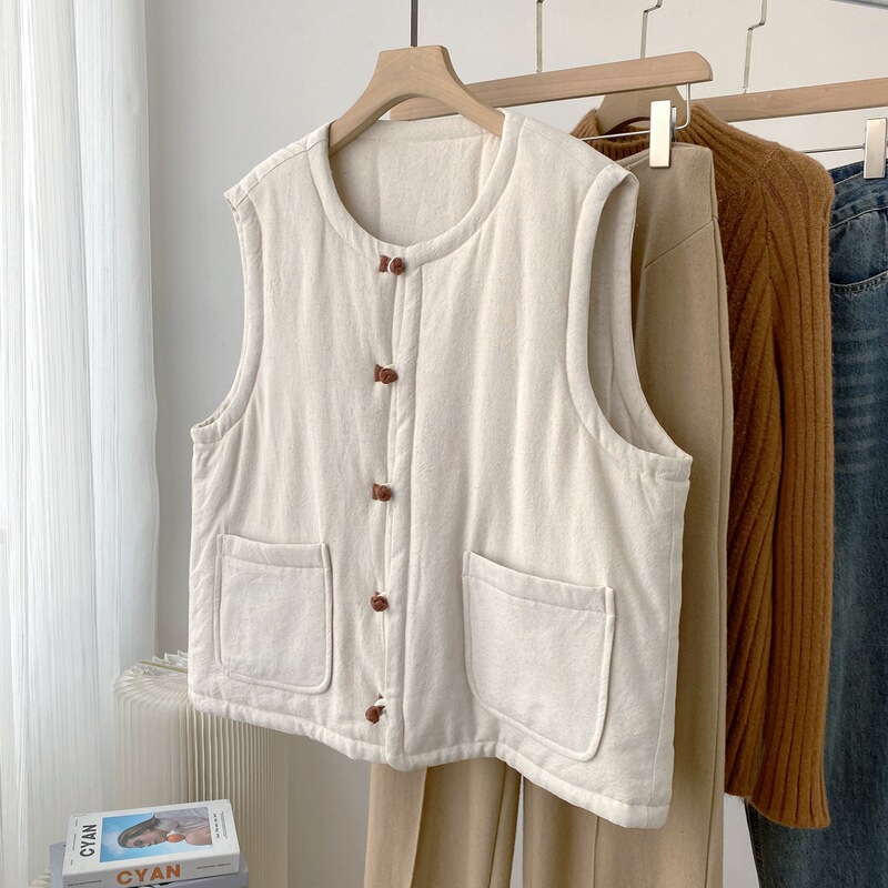 Vest and Waistcoat, Warm and Moisture-Wicking, Handmade Cotton and Linen Vest, Filled with Xinjiang Long-Staple Cotton, Heart-Protecting, All-Cotton Winter