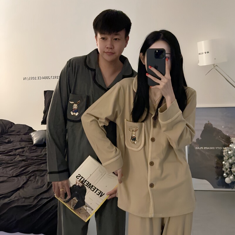 Autumn and Winter Long Sleeve Pants Pajamas Home Clothes Couple German Velvet Warm Women's Cartoon Spring Couple Collocation