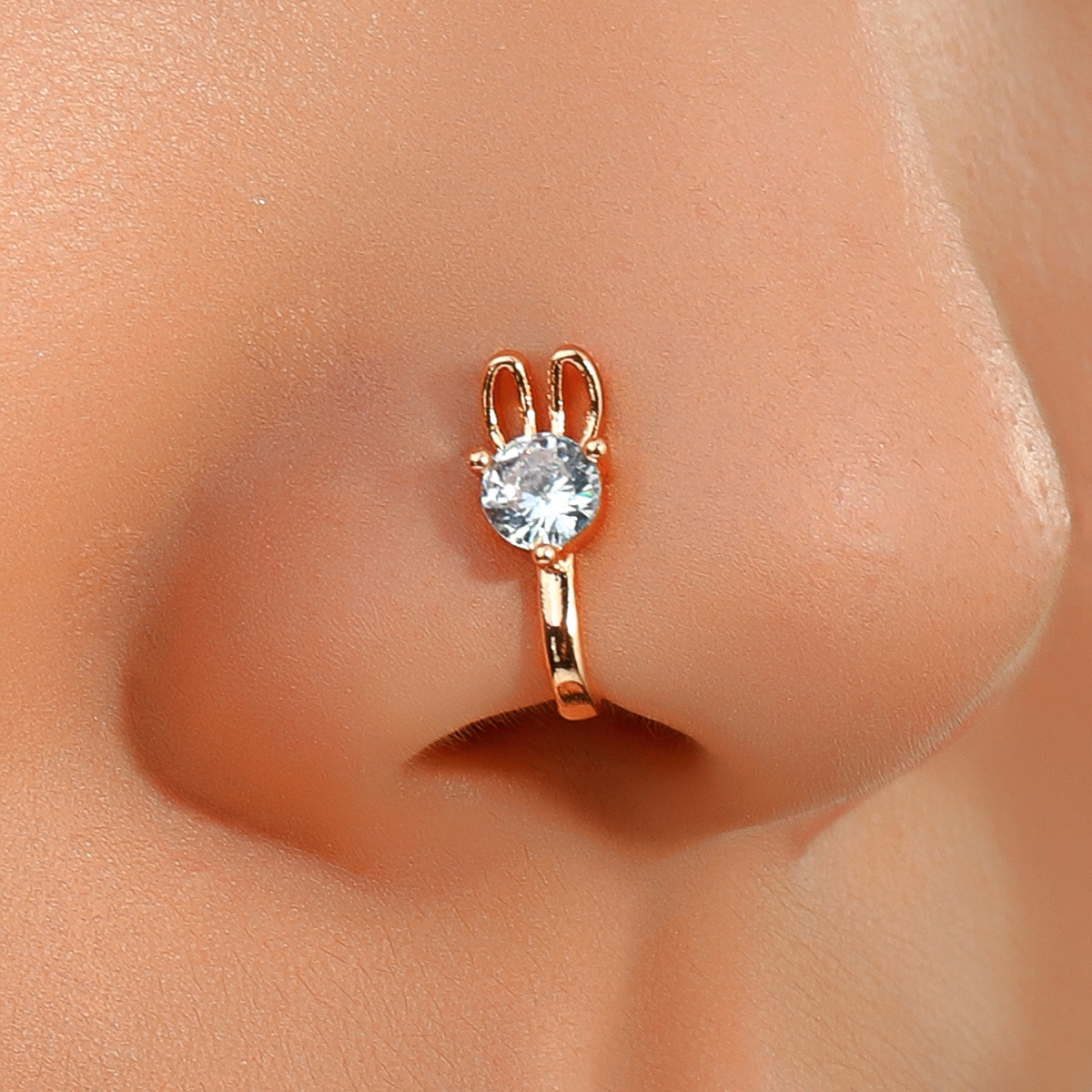 U-shaped rabbit spider butterfly copper inlaid zircon nose ring piercing-free jewelry