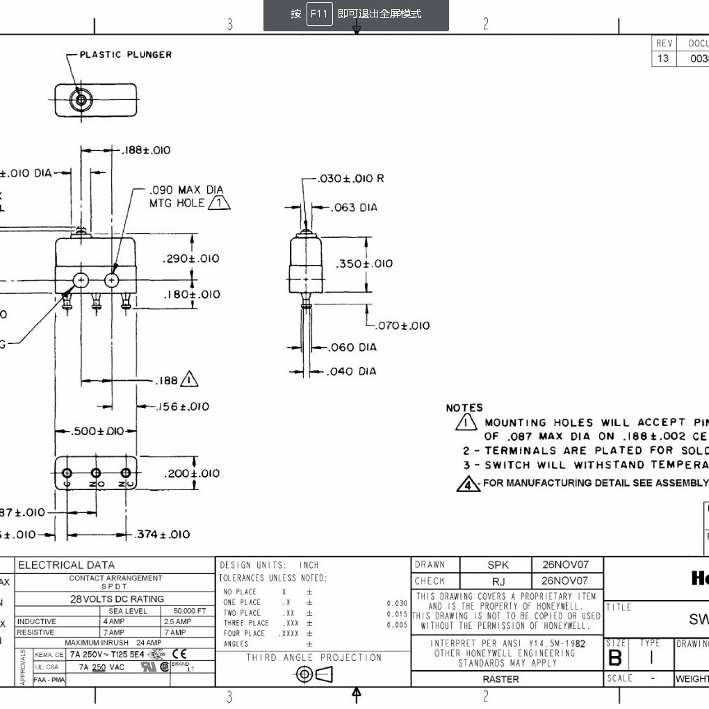 Honeywell Honeywell Basic/Fast Move Switch 1SX1-T Order for 2 weeks