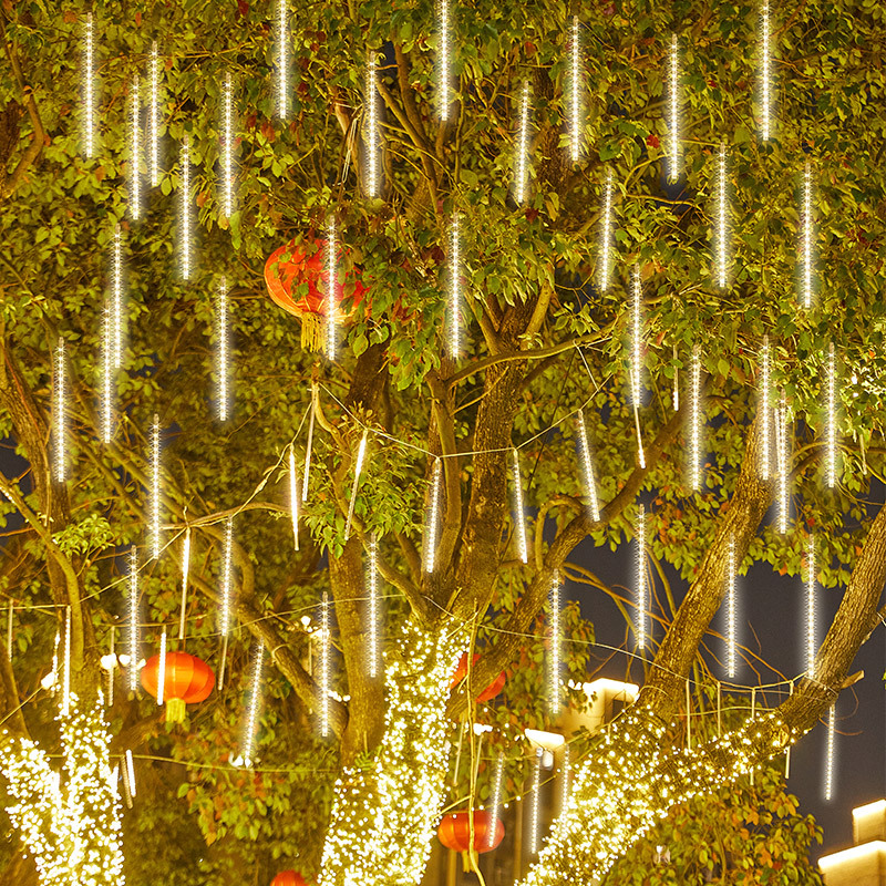 Lámpara de lluvia de meteoritos LED cadena de luz solar colorida luz de decoración de árbol colgante luz de decoración de festival de Navidad de jardín
