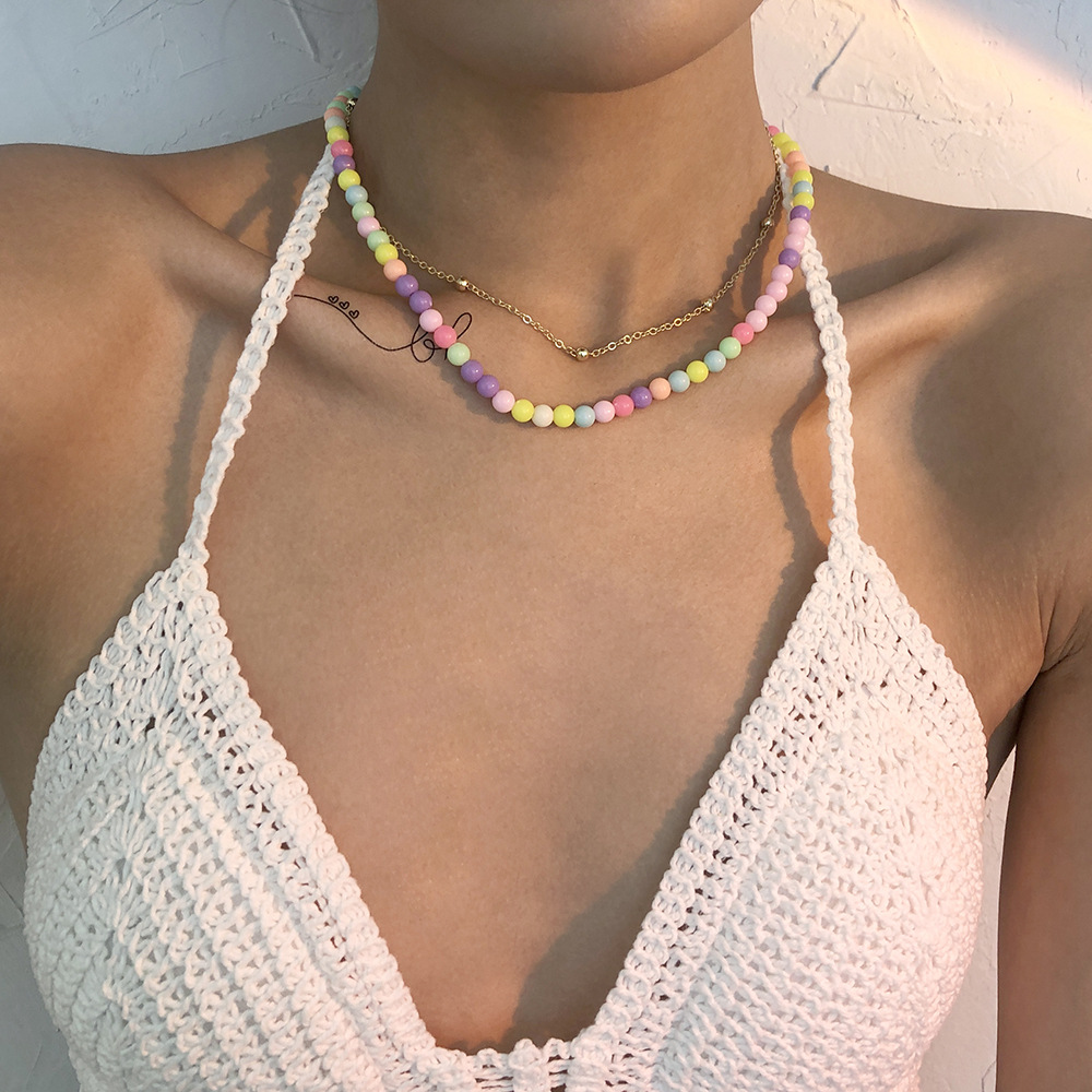 N9056 European And American Retro Double-layer Clavicle Chain Bohemian Ethnic Style Necklace Personalized Simple Bead Necklace For Women display picture 1