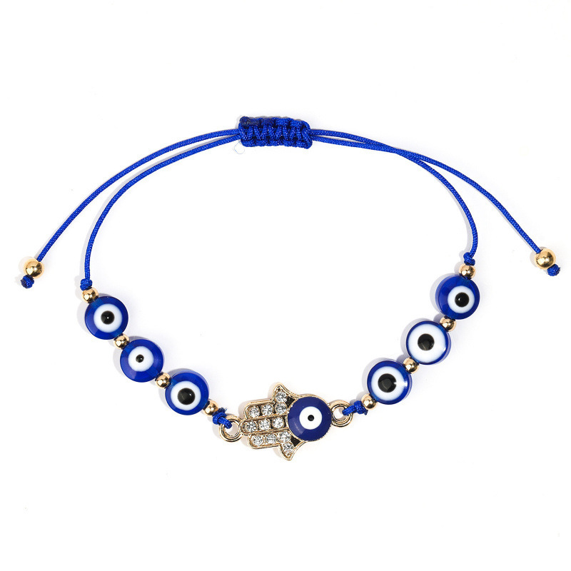 Devil's Eye Single String Bracelet Adjustable Multi-Color Eye Beads Handmade Woven Light Blue Devil's Eye Bracelet