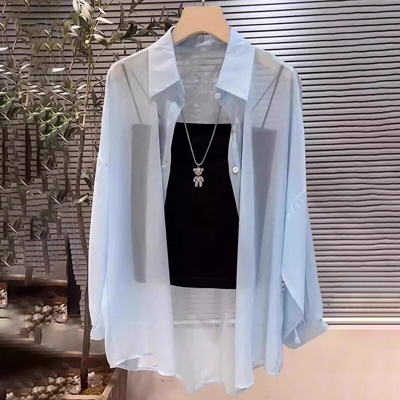 French Fashion Pearlescent Yarn Sun Protection Clothing Women's Summer Ice Silk Breathable Long-Sleeved Cardigan Jacket Thin Chiffon Shirt French Fashion Pearlescent Yarn Sun Protection Clothing Women's Summer Ice Silk Breathable Long-Sleeved Cardigan Jacket Thin Chiffon Shirt