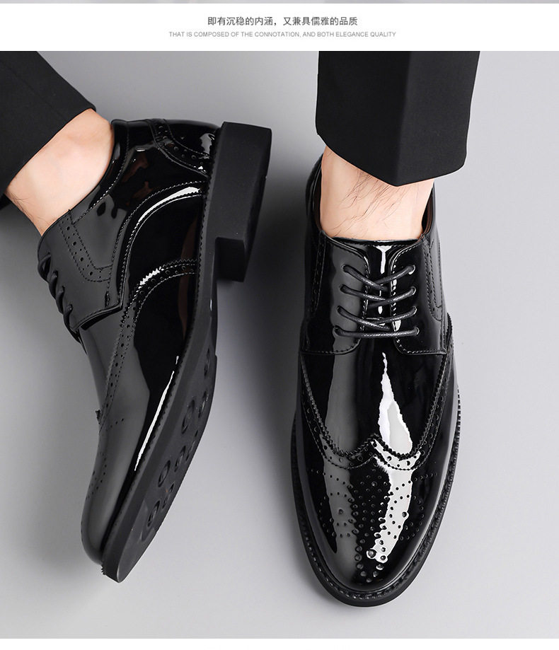 Giày tây nam da bóng kiểu Brogue khắc họa tiết mũi nhọn buộc dây — giày màu nâu, giày đen chi tiết 19