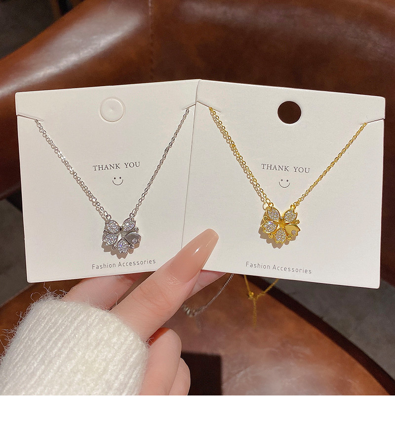 Fashion Flower Titanium Steel Plating Zircon Pendant Necklace 1 Piece