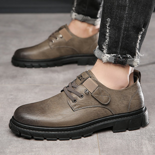 24 Autumn and Winter New Non-Slip Casual Leather Shoes for Men, Retro British Style Workwear, Large-Toe Shoes, Versatile Men's Shoes