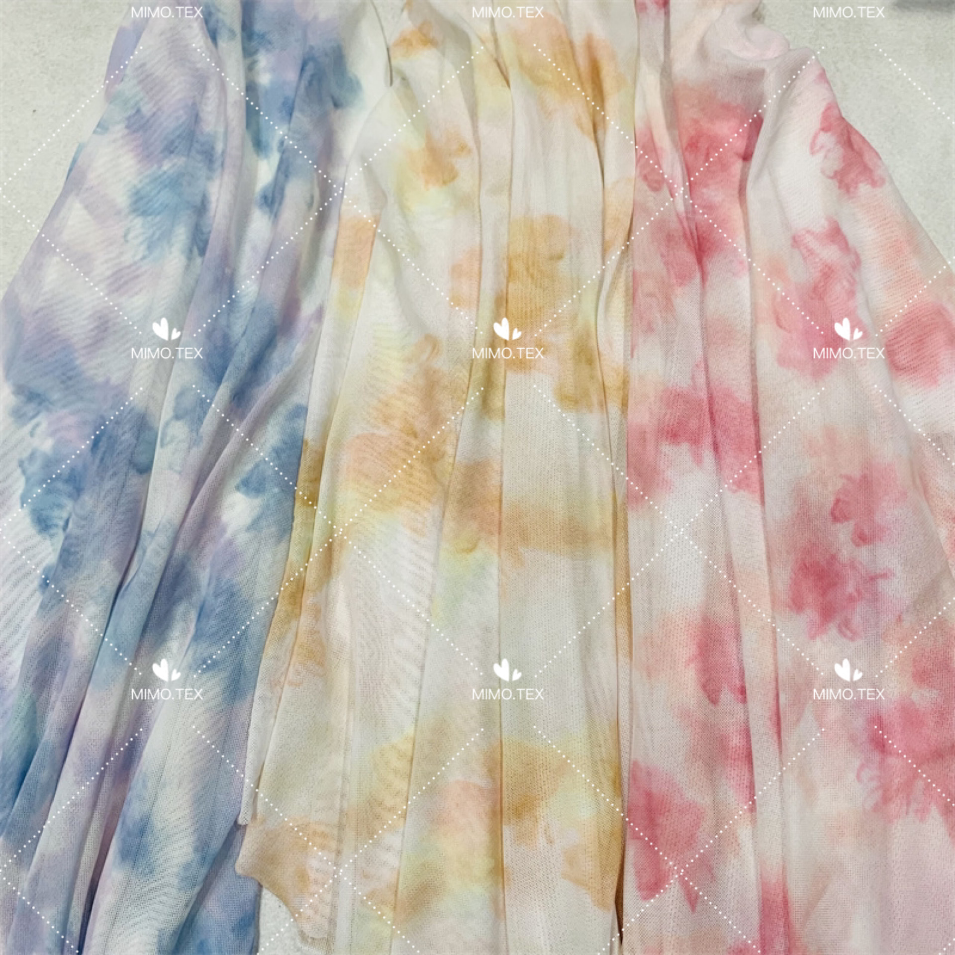 晕染扎染风格数码印花网纱面料  40D涤安弹力印花防晒网面料纱裙