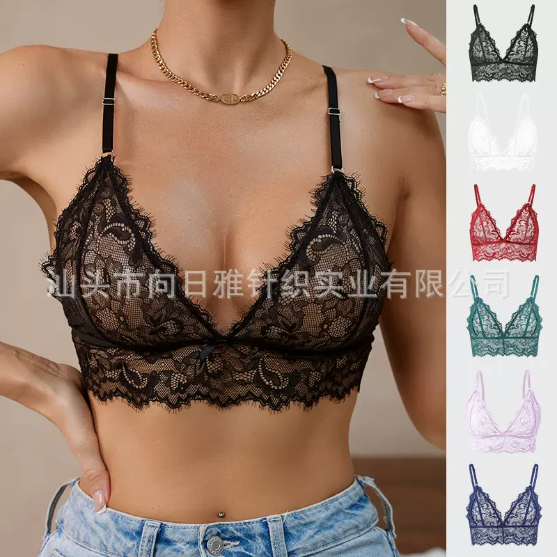 欧美外贸性感蕾丝文胸时尚半透三角杯文胸薄款舒适透气单层杯内衣