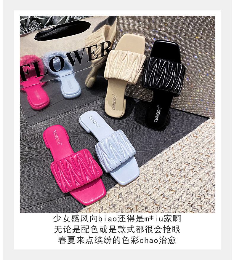 Dép lê nữ mùi vuông đế bằng chống trơn thoải mái đi ngoài trời — Màu Đen (không có chữ cái), Pink (không có chữ cái), Trắng sữa (không có chữ cái), Xanh sữa (không có chữ cái) chi tiết 10