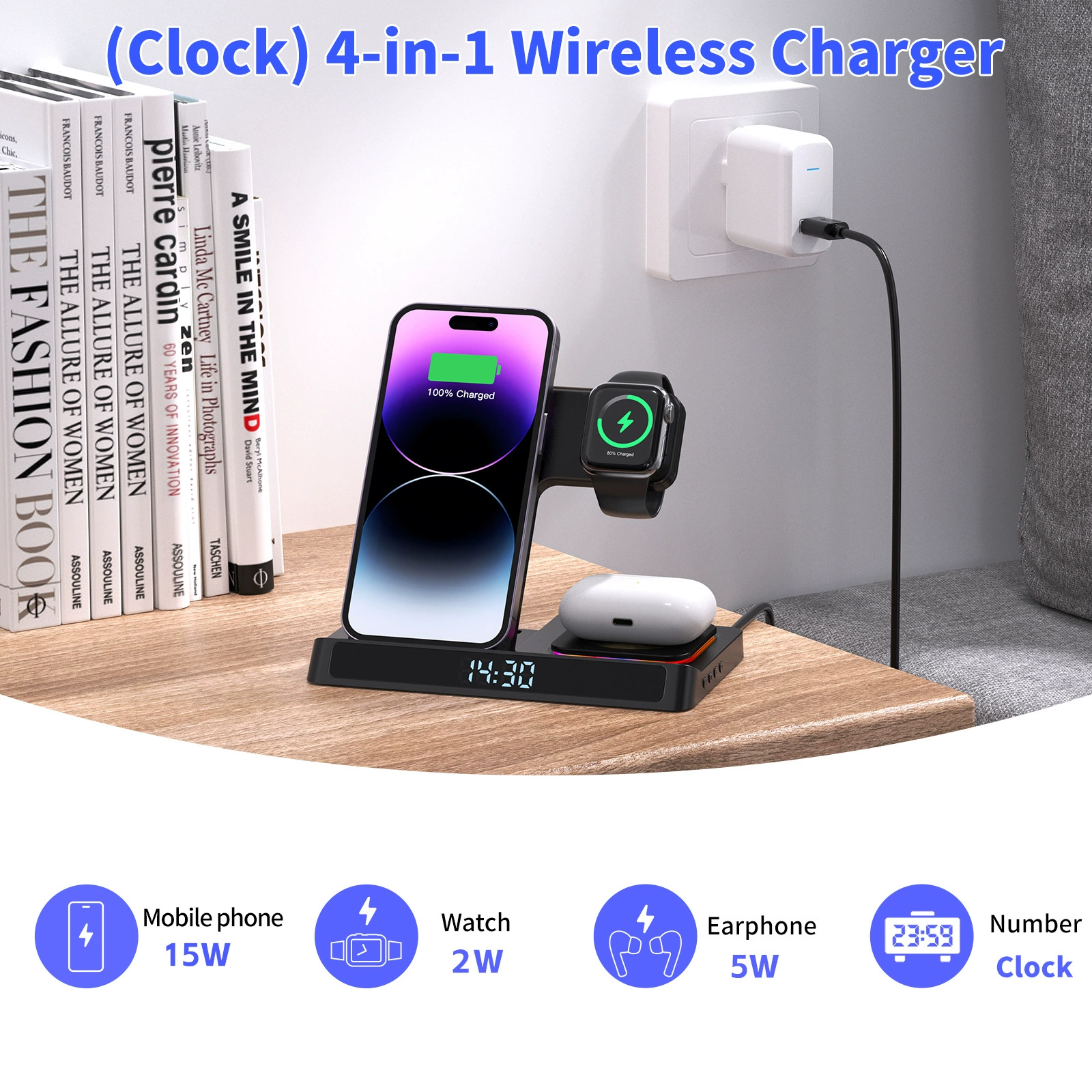 Apple, совместимая wireless зарядка для часов, iPhone15, с синхронизацией с телефоном, быстрая зарядка 22W
