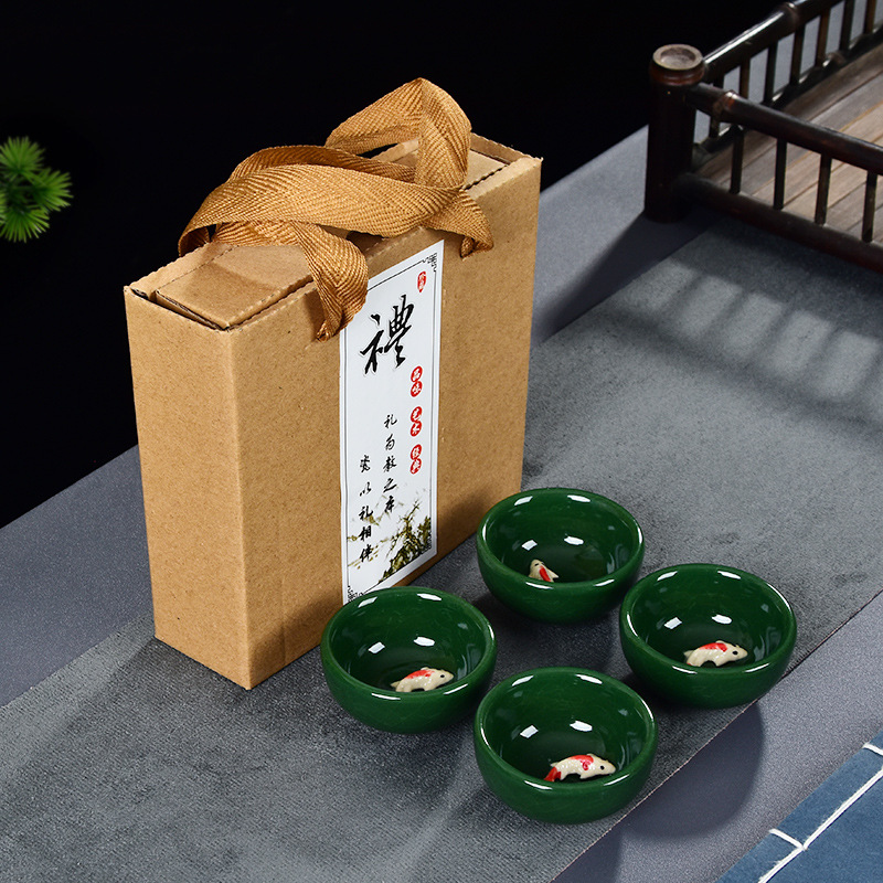 四杯冰裂纹绿色+礼盒