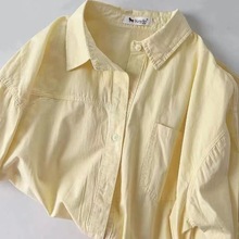 春夏季纯棉黄色衬衫通勤穿搭2025新款女薄款长袖衬衣外套防晒上衣