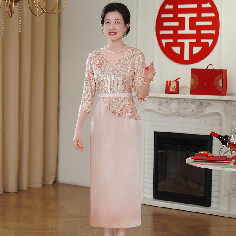 春夏婚礼妈妈婚宴礼服高端轻奢高端喜婆婆服装平时可穿结婚连衣裙|undefined