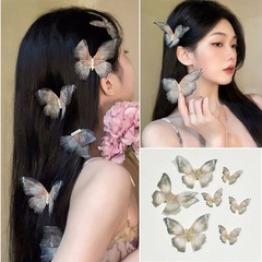超仙シミュレーション薄紗蝶ヘアピン森系砕髪側縁挟み網紅写真カード古風サイドクリップ高級感