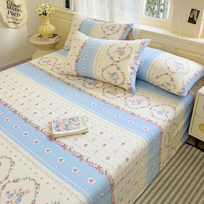 Pequeñas sábanas de algodón floral fresco, una sola pieza de 100 sábanas de algodón, dormitorio doble, traje de tres piezas para estudiantes, cuatro estaciones universales