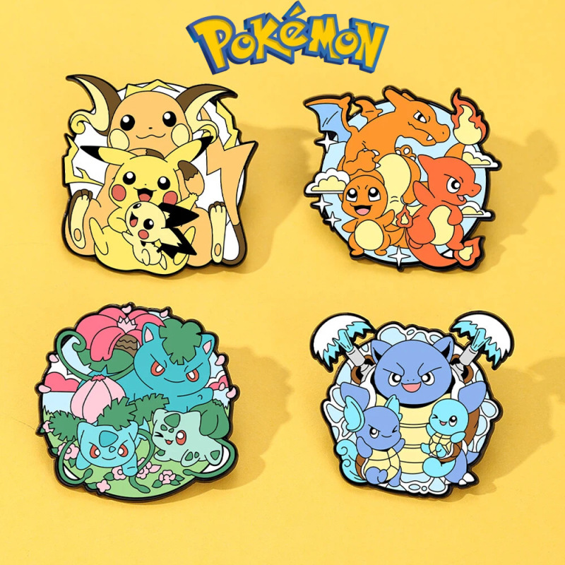 Pokémon Themed Badges Pikachu Charmander Squirtle Cute Cartoon Anime Brooch Kidsren's Small Gifts